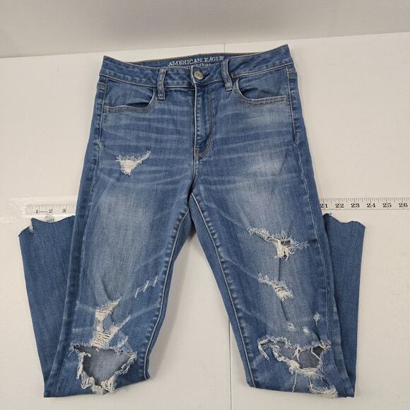 American‎ Eagle high rise jegging super stretch blue 8 reg womens jeans 5530 - Picture 1 of 11